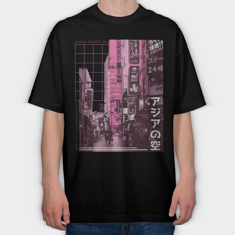 Japanese City Photographic Asian Street, Tricou Oversize Barbati (Unisex)
