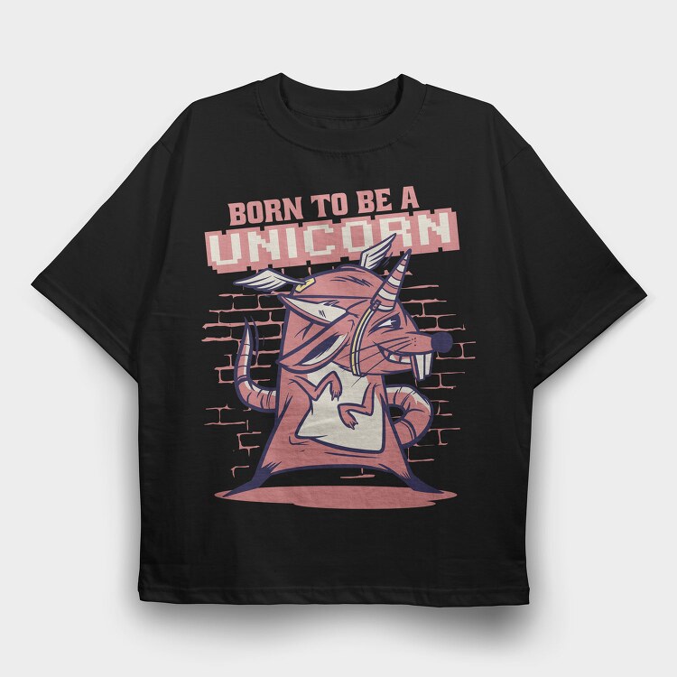 Mouse With Unicorn Horn And Wings, Tricou Oversize Barbati (Unisex)