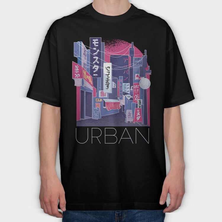 Japanese City Street In Japan, Tricou Oversize Barbati (Unisex)