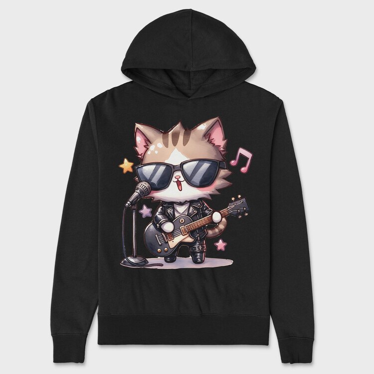 Chibi Cat Musician, Hanorac Oversize Barbati (Unisex)