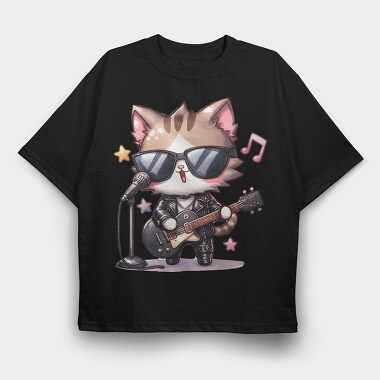 Chibi Cat Musician, Tricou Oversize Barbati (Unisex)