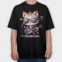 Chibi Cat Musician, Tricou Oversize Barbati (Unisex)