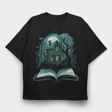 Book And Haunted House, Tricou Oversize Barbati (Unisex)