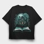 Book And Haunted House, Tricou Oversize Barbati (Unisex)