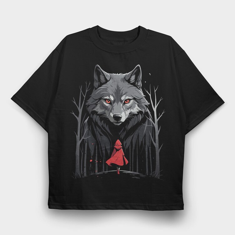 Red Riding Hood Walking Towards Wolf, Tricou Oversize Barbati (Unisex)