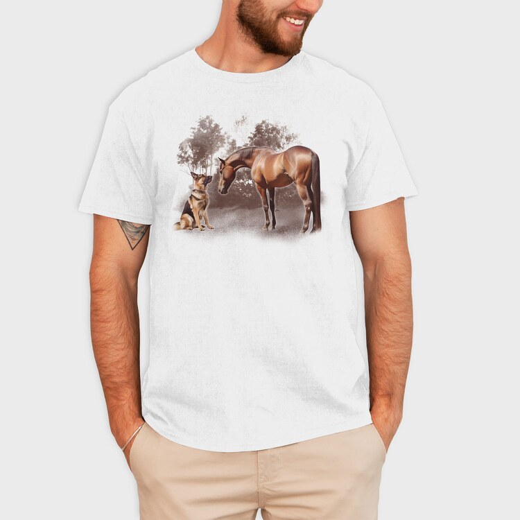 Horse And German Shepherd, Tricou Barbati (Unisex)