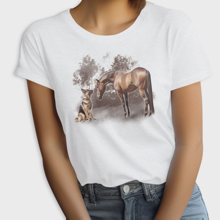 Horse And German Shepherd, Tricou Femei