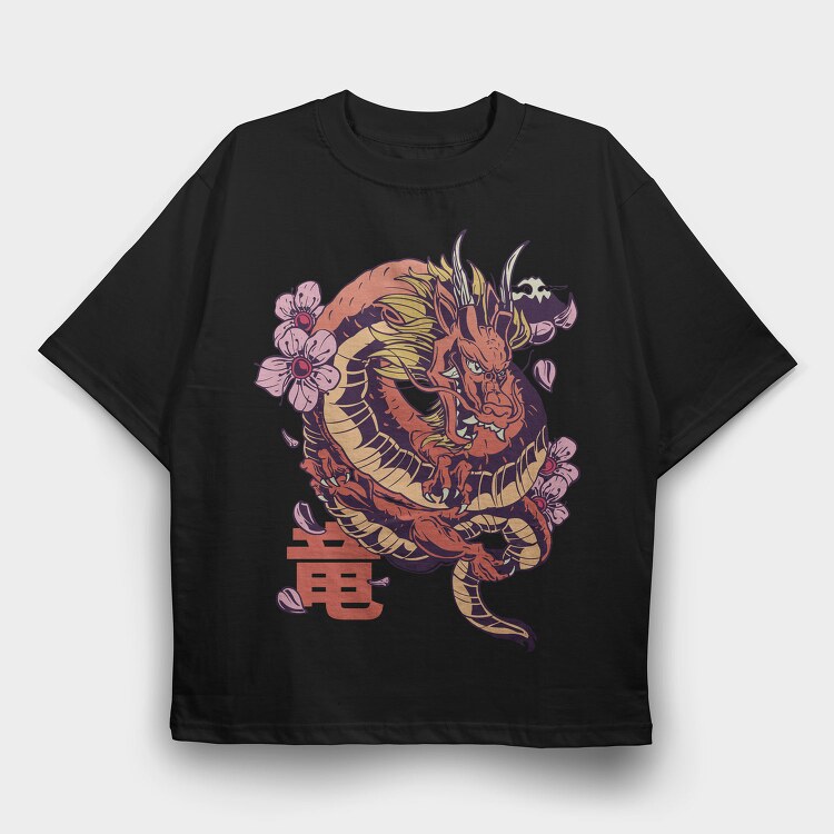 Japanese Dragon Sakura Blossom, Tricou Oversize Barbati (Unisex)