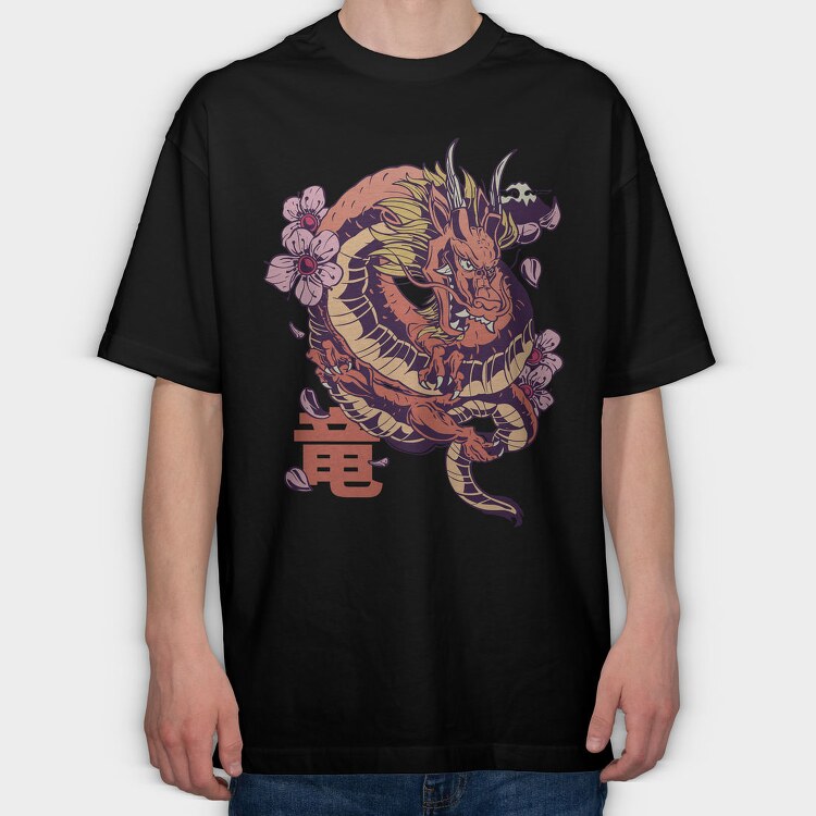 Japanese Dragon Sakura Blossom, Tricou Oversize Barbati (Unisex)