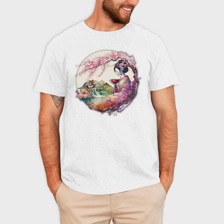 Japanese Geisha And Landscape Tea, Tricou Barbati (Unisex)