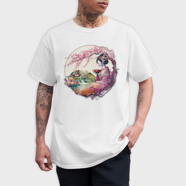 Japanese Geisha And Landscape Tea, Tricou Barbati (Unisex)
