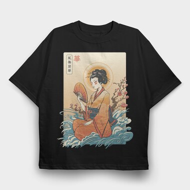 Geisha Waves Japanese Traditional, Tricou Oversize Barbati (Unisex)