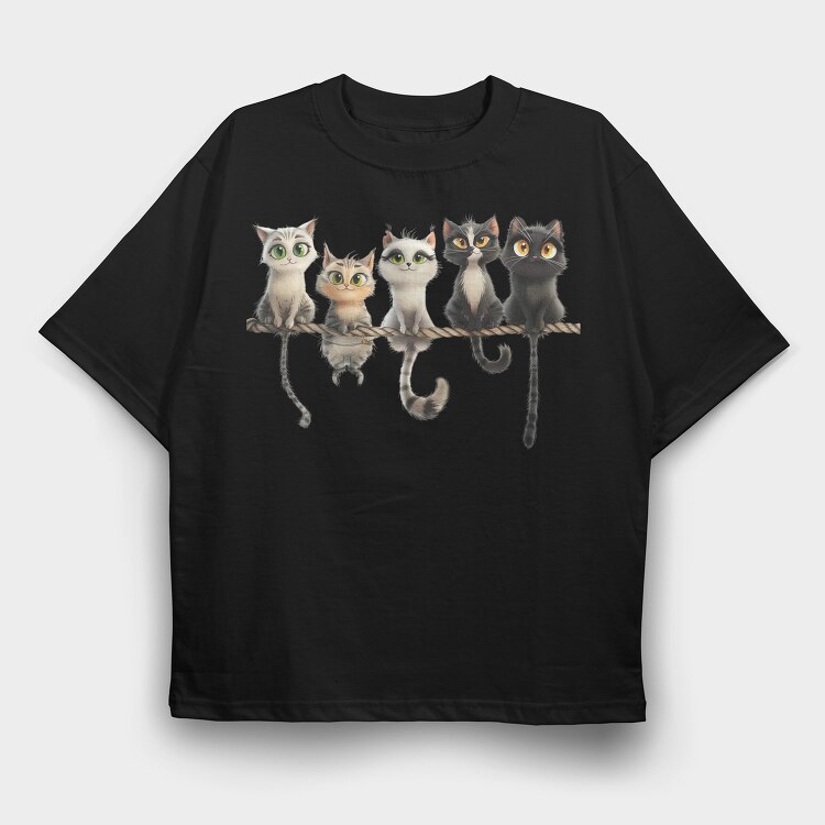 Colorful Cat Groupies, Tricou Oversize Barbati (Unisex)