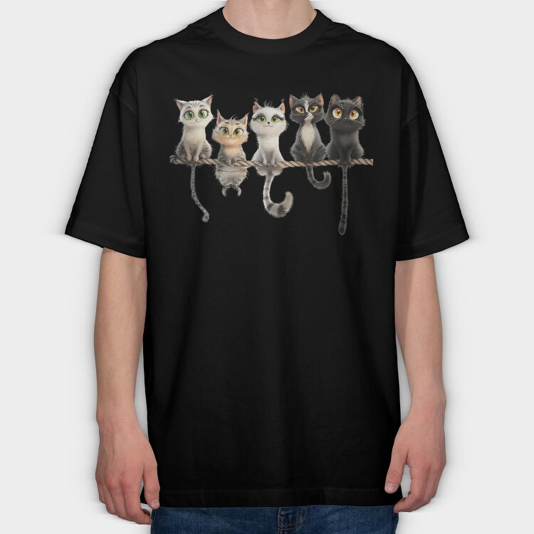 Colorful Cat Groupies, Tricou Oversize Barbati (Unisex)