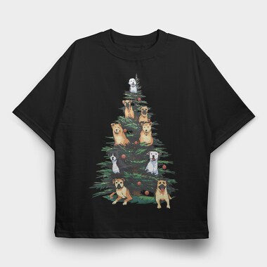 Christmas Tree With Dogs Realistic, Tricou Oversize Barbati (Unisex)