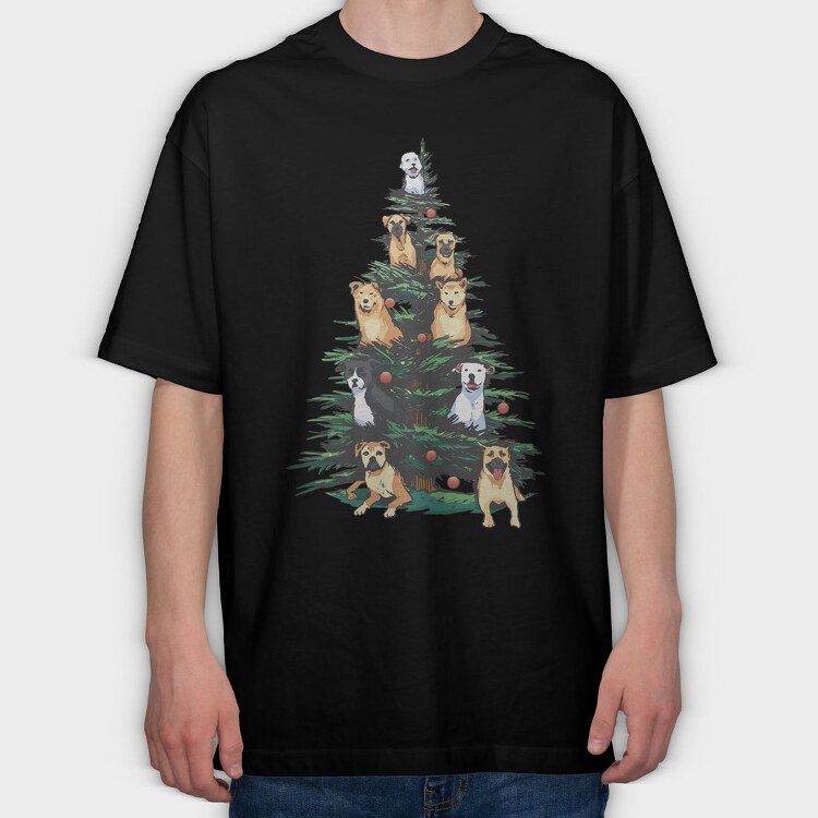Christmas Tree With Dogs Realistic, Tricou Oversize Barbati (Unisex)