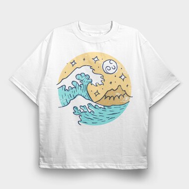 Illustrated Waves And Beach 05, Tricou Oversize Barbati (Unisex)