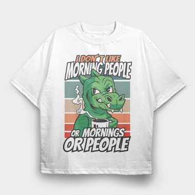 Introvert Cartoon Dinosaur Coffee, Tricou Oversize Barbati (Unisex)