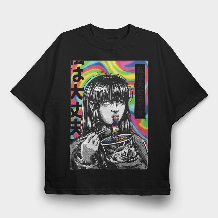 Japanese Girl Psychedelic Comic, Tricou Oversize Barbati (Unisex)