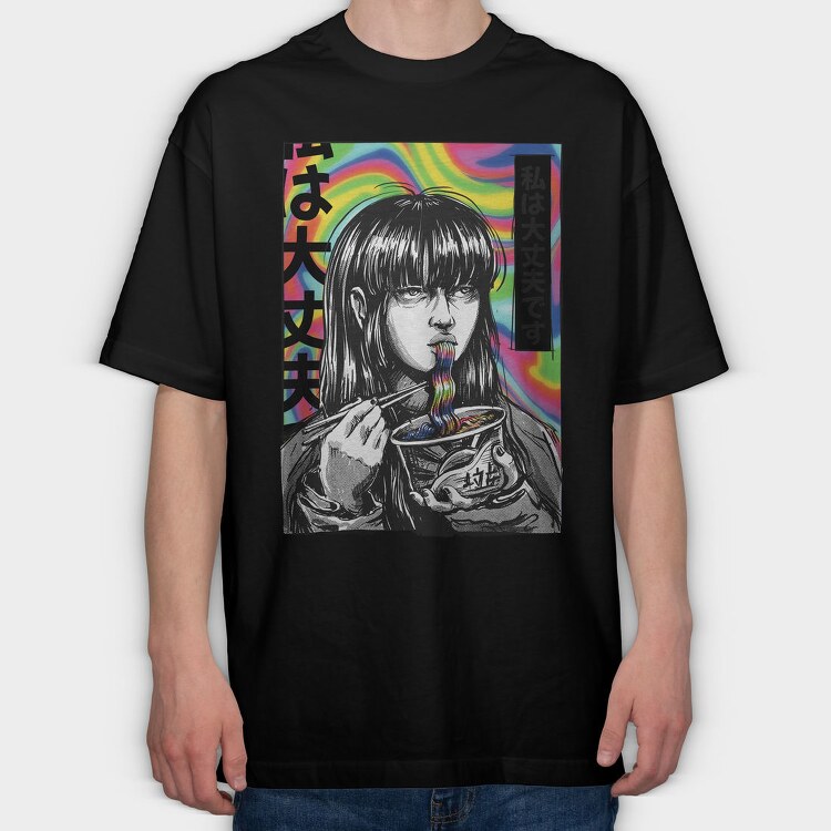 Japanese Girl Psychedelic Comic, Tricou Oversize Barbati (Unisex)