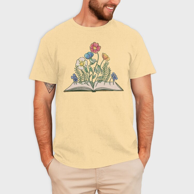 Book With Flowers Watercolor, Tricou Barbati (Unisex)