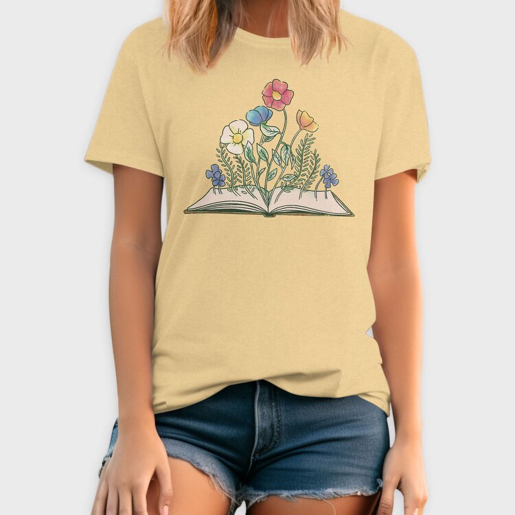 Book With Flowers Watercolor, Tricou Barbati (Unisex)
