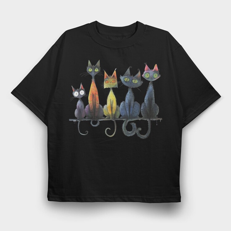 Colorful Cat Party, Tricou Oversize Barbati (Unisex)