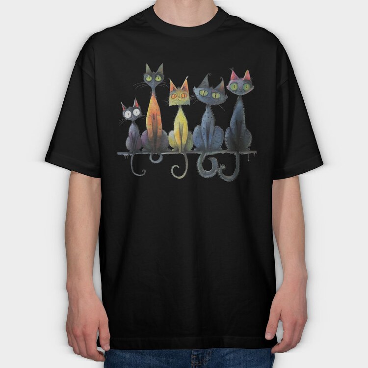 Colorful Cat Party, Tricou Oversize Barbati (Unisex)