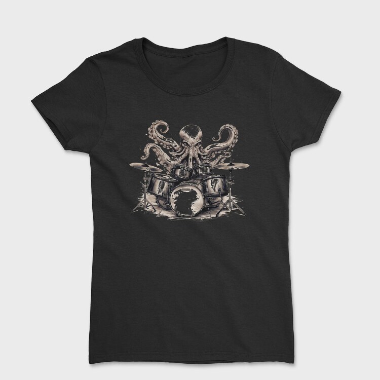 Imaginative Octopus Drummer Playing Drums, Tricou Femei