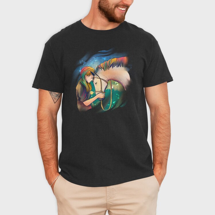 Horse Girl Colorful Hair, Tricou Barbati (Unisex)