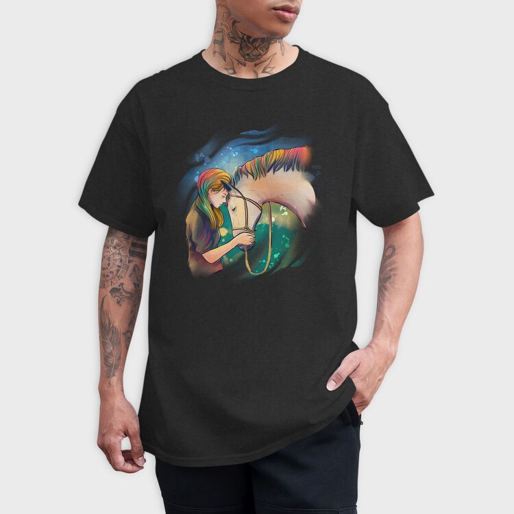Horse Girl Colorful Hair, Tricou Barbati (Unisex)