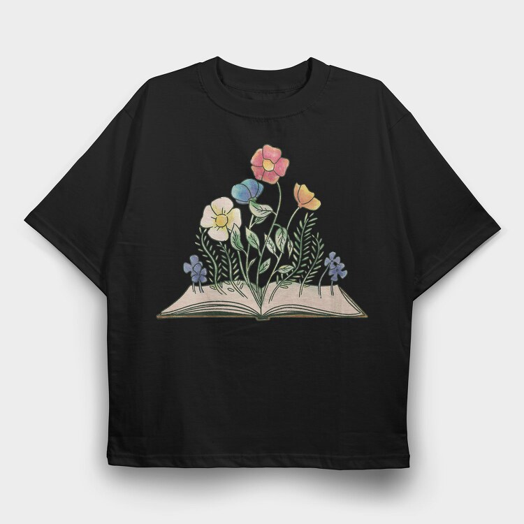 Book With Flowers Watercolor, Tricou Oversize Barbati (Unisex)