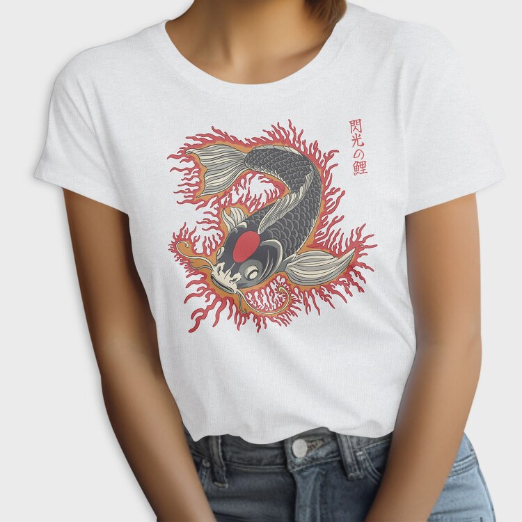 Japanese Koi Flames Fire Traditional, Tricou Femei