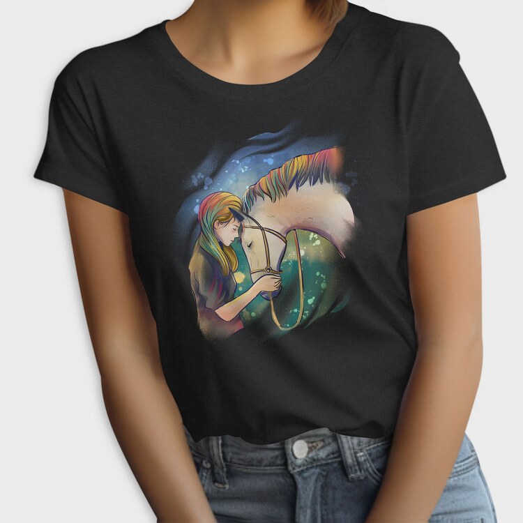 Horse Girl Colorful Hair, Tricou Femei