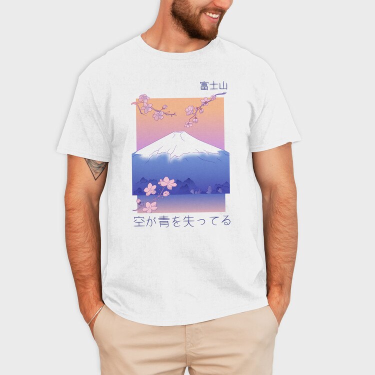 Japanese Mountain Landscape Vaporwave Anime, Tricou Barbati (Unisex)
