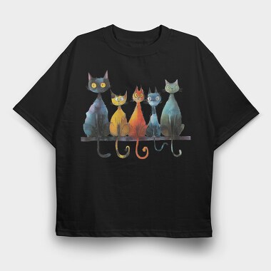 Colorful Cat Quartet, Tricou Oversize Barbati (Unisex)