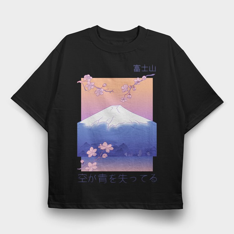 Japanese Mountain Landscape Vaporwave Anime, Tricou Oversize Barbati (Unisex)