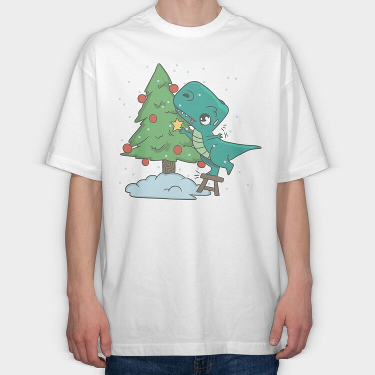 Christmas T Rex And Tree Chistmas, Tricou Oversize Barbati (Unisex)