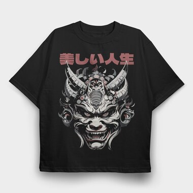 Japanese Oni Mask, Tricou Oversize Barbati (Unisex)