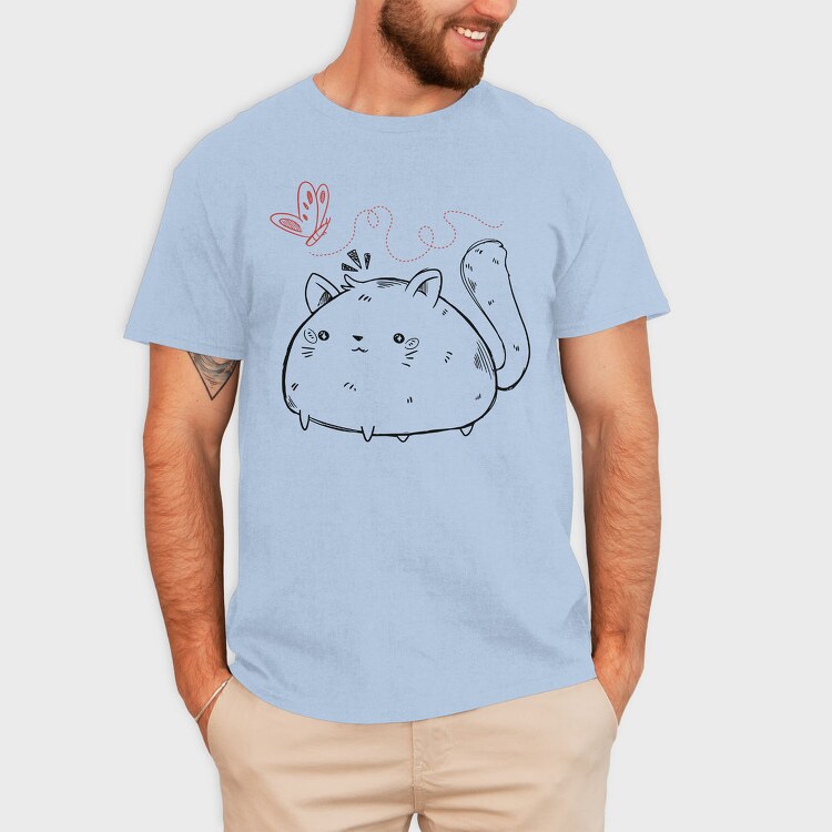 Chubby Cat And Butterfly Sketch, Tricou Barbati (Unisex)