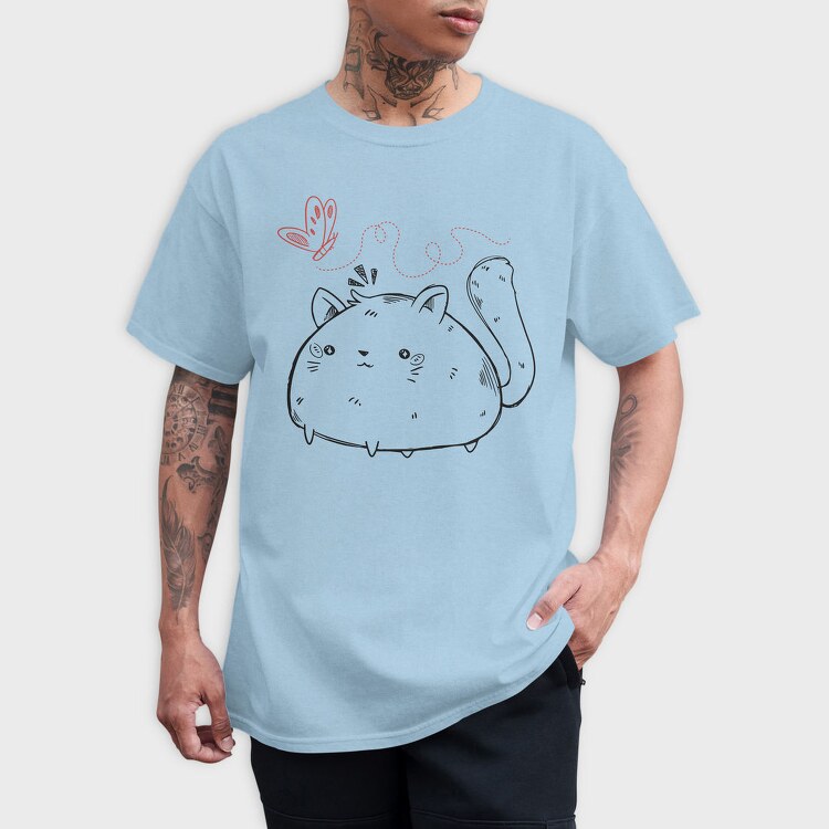 Chubby Cat And Butterfly Sketch, Tricou Barbati (Unisex)
