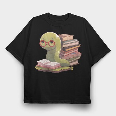 Bookworm With Glasses Worm Reading, Tricou Oversize Barbati (Unisex)