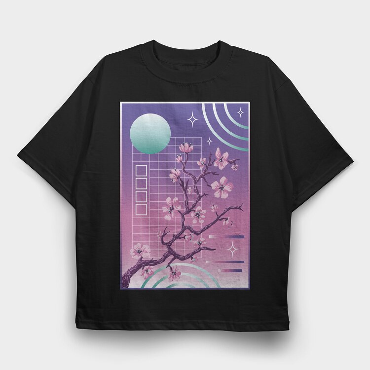 Japanese Sakura Vaporwave Tree, Tricou Oversize Barbati (Unisex)