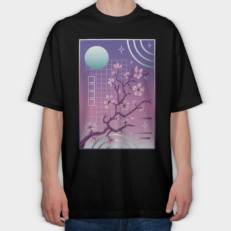 Japanese Sakura Vaporwave Tree, Tricou Oversize Barbati (Unisex)