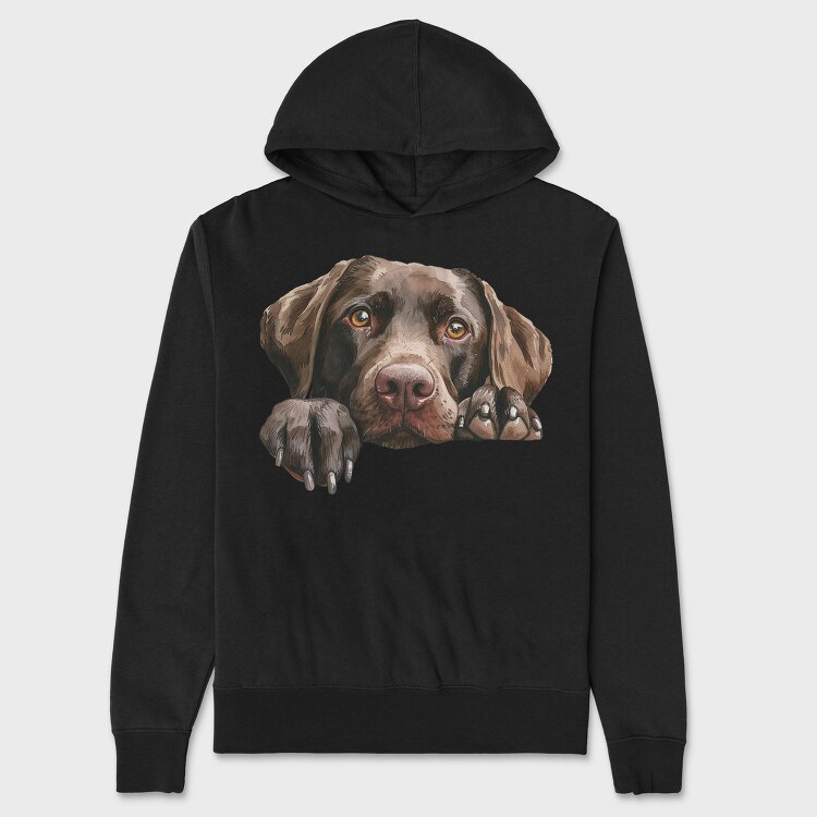 Chocolate Lab Peeking Face, Hanorac Oversize Barbati (Unisex)