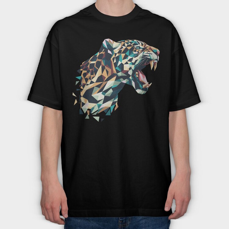 Geometric Jaguar Polygonal, Tricou Oversize Barbati (Unisex)