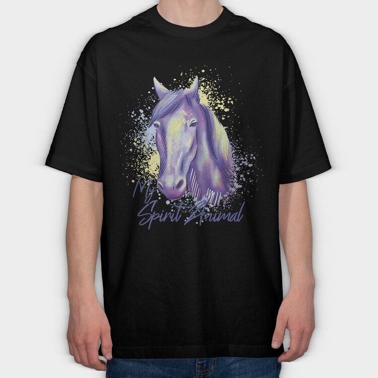 Horse Spirit Animal Watercolor, Tricou Oversize Barbati (Unisex)