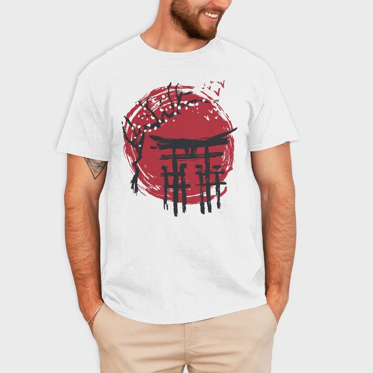Japanese Temple Arch Ink With Tree, Tricou Barbati (Unisex)