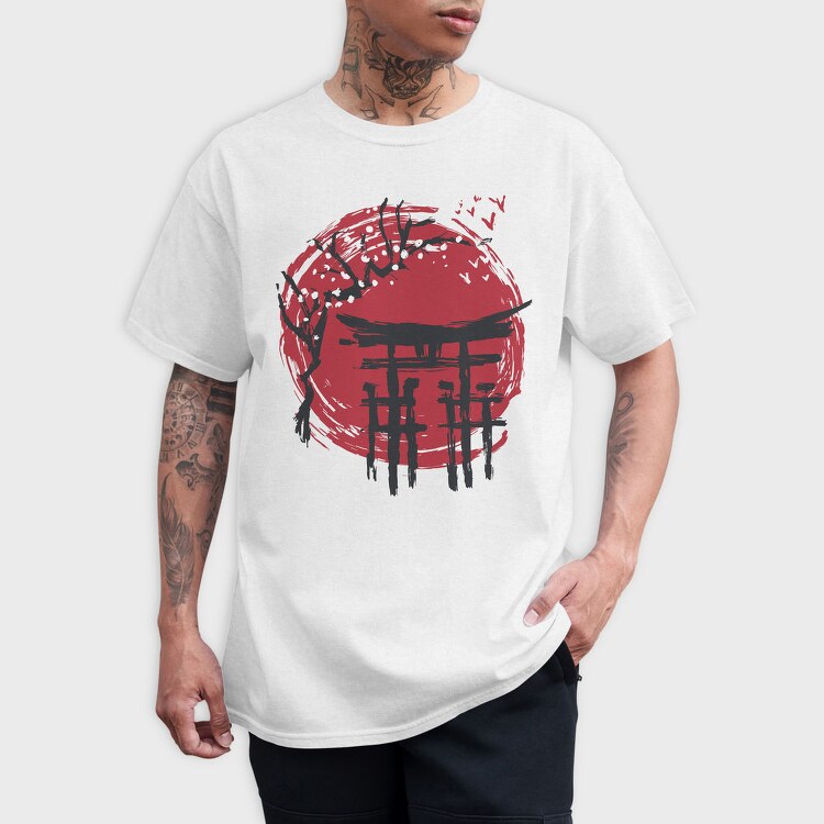 Japanese Temple Arch Ink With Tree, Tricou Barbati (Unisex)