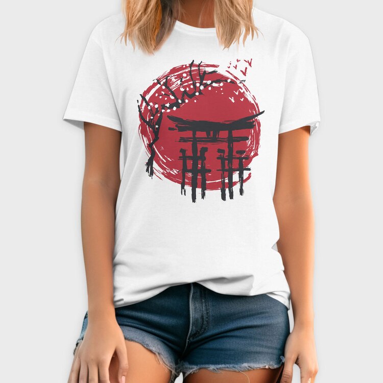 Japanese Temple Arch Ink With Tree, Tricou Barbati (Unisex)
